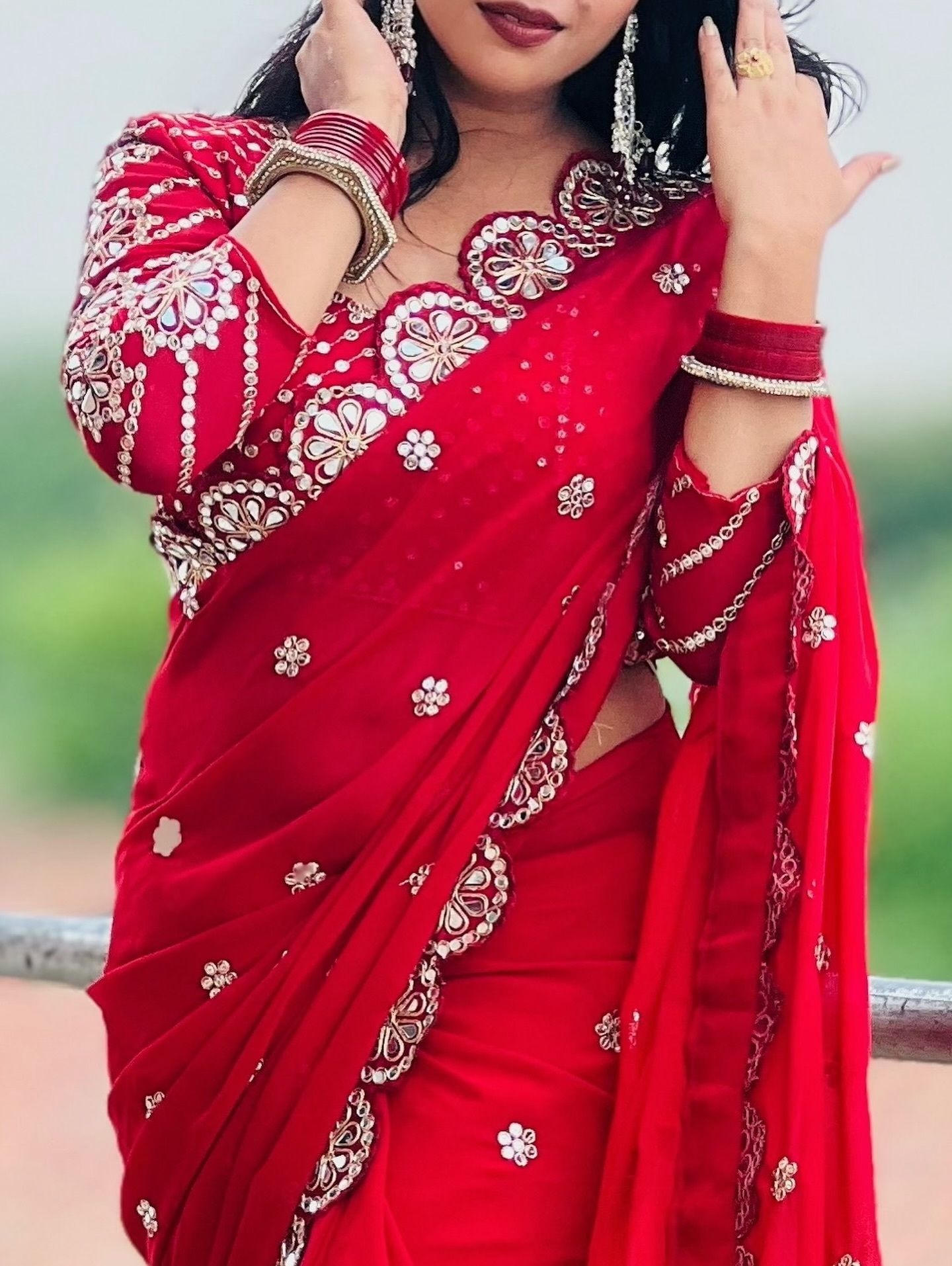 Maroon Georgette Saree with Mirror and Zari Work, view 5