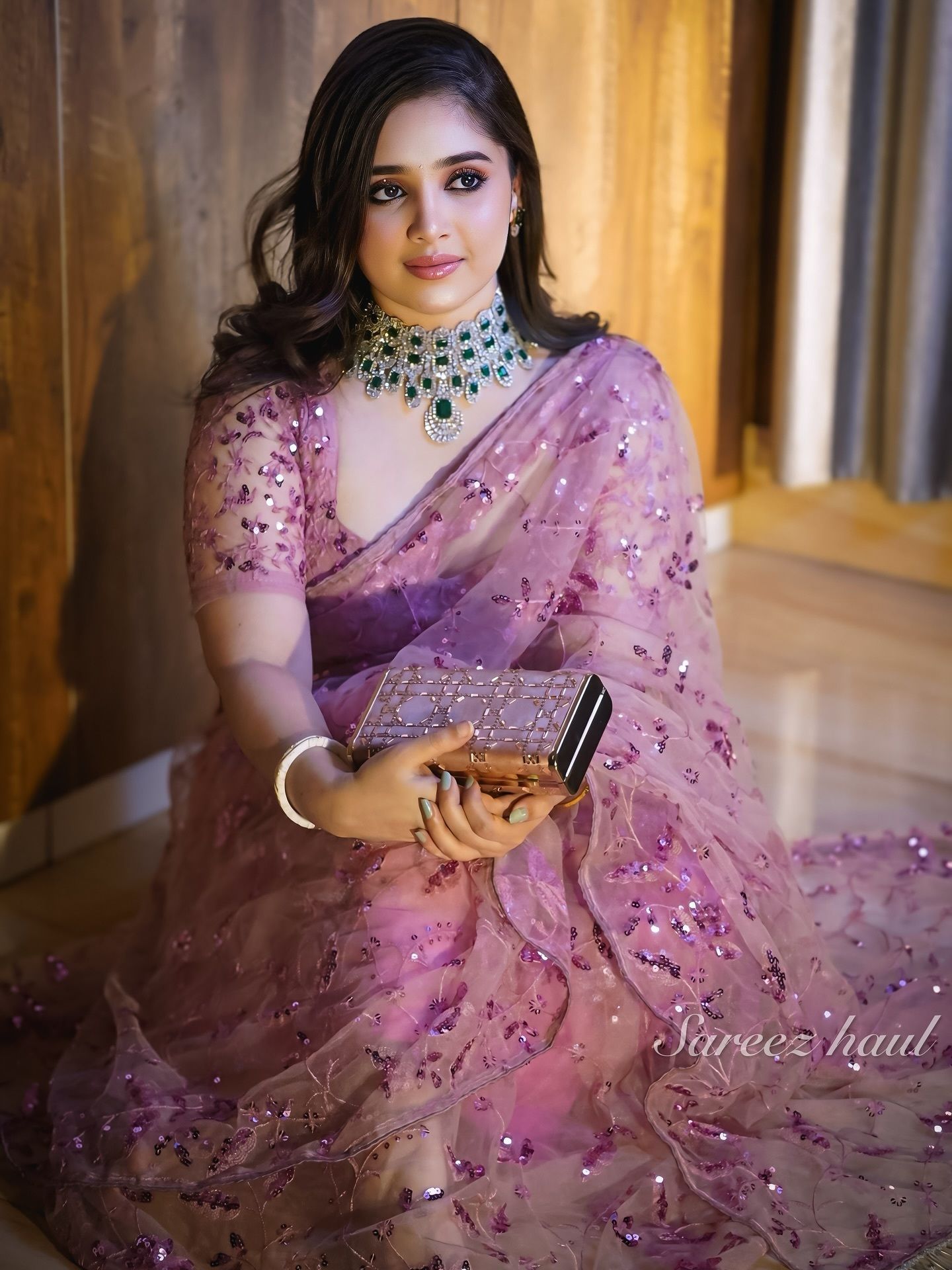 Pink Net Saree with Heavy Sequin Work