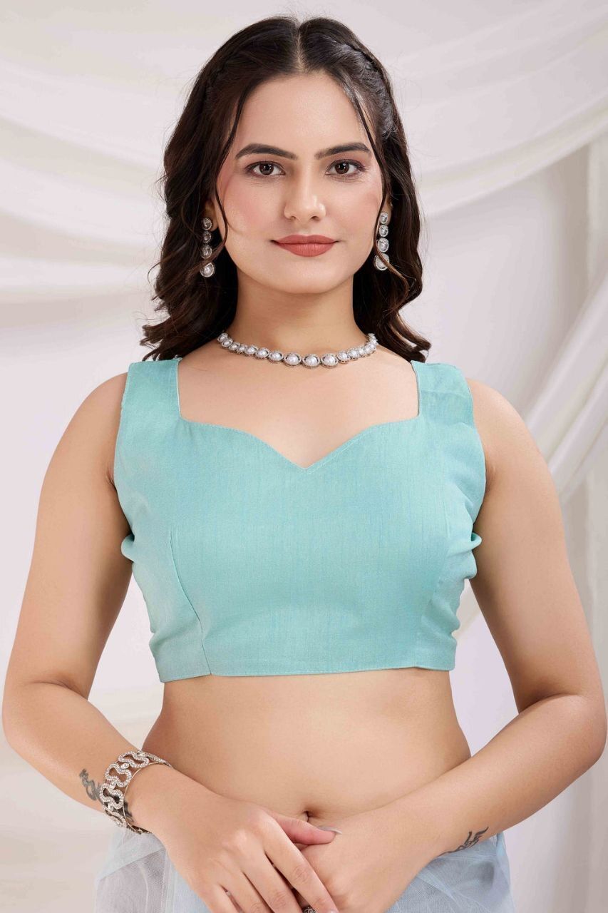 Sky Blue Net Saree with Floral Booti Work, view 4