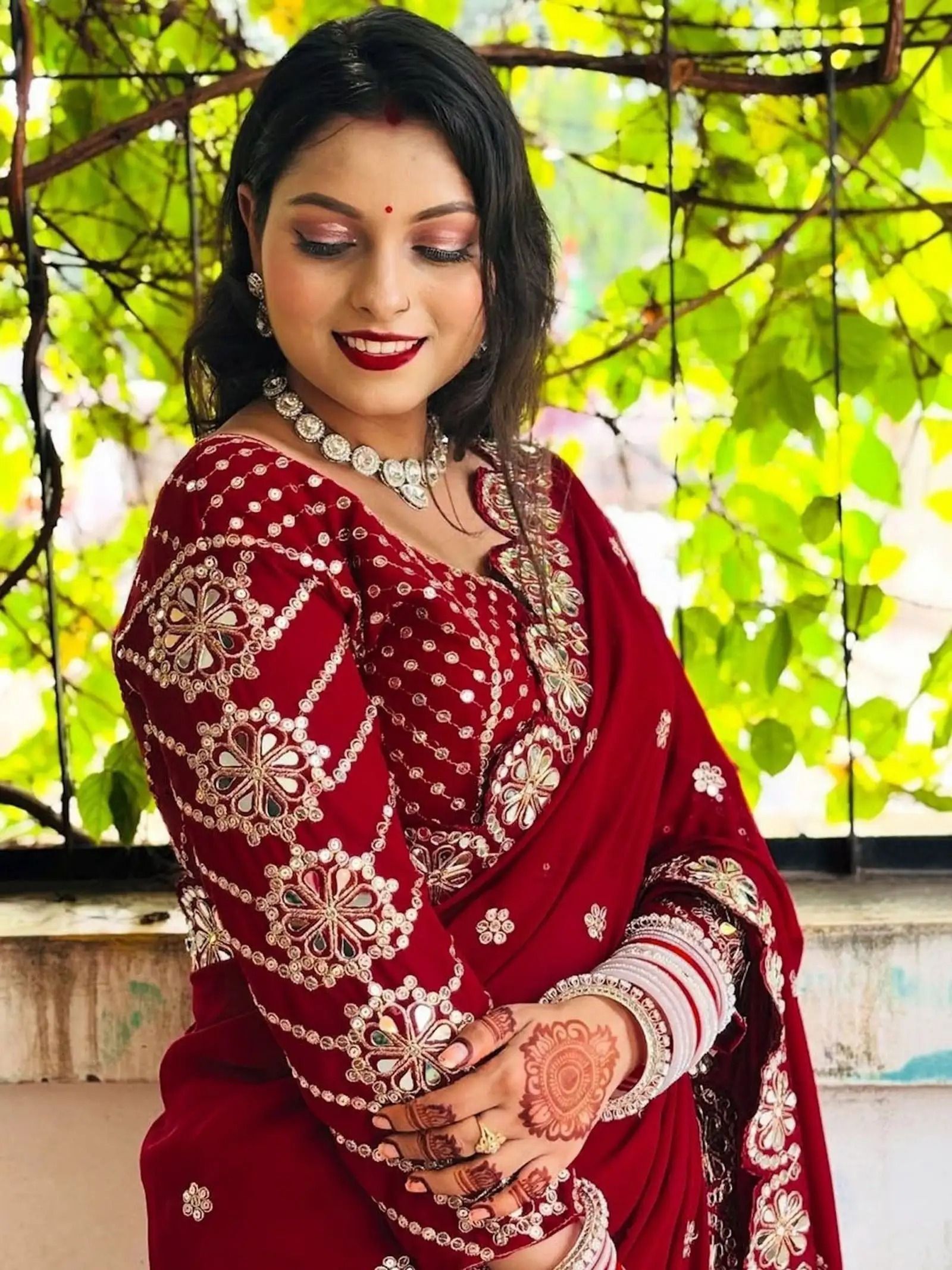 Maroon Art Silk Saree with Mirror and Sequin Work