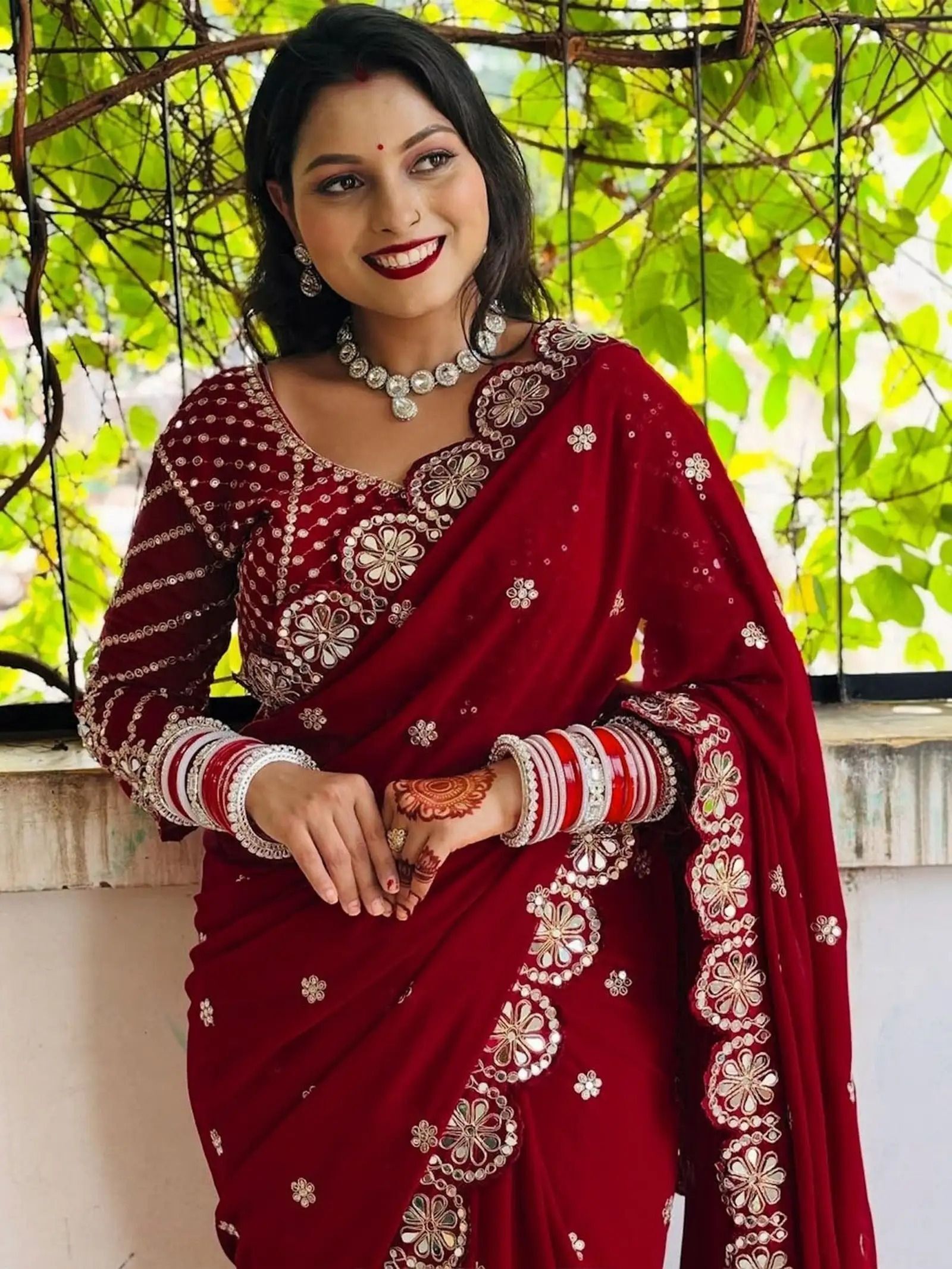 Maroon Art Silk Saree with Mirror and Sequin Work, view 4