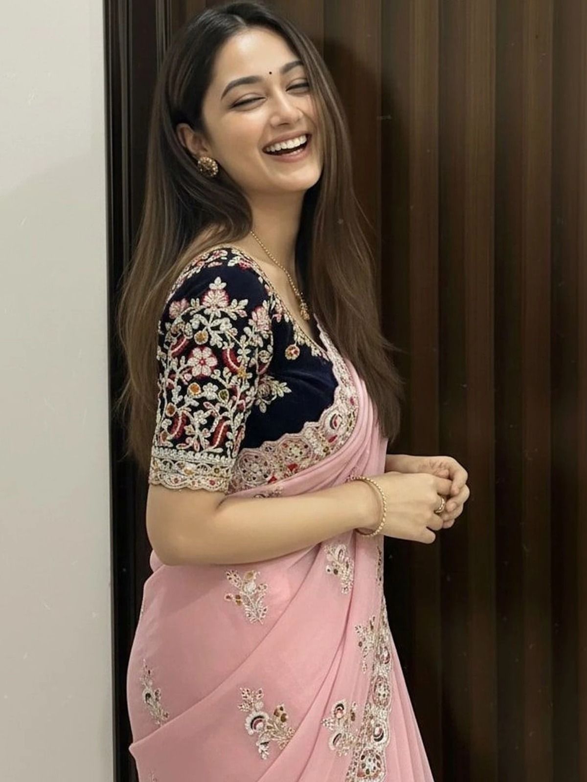 Rose Pink Silk Saree with Aari and Thread Work